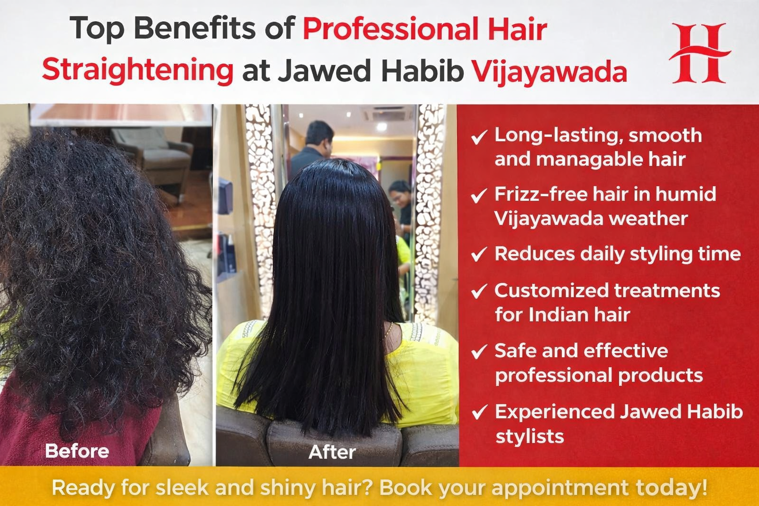 Top Benefits of Professional Hair Straightening at Jawed Habib Vijayawada